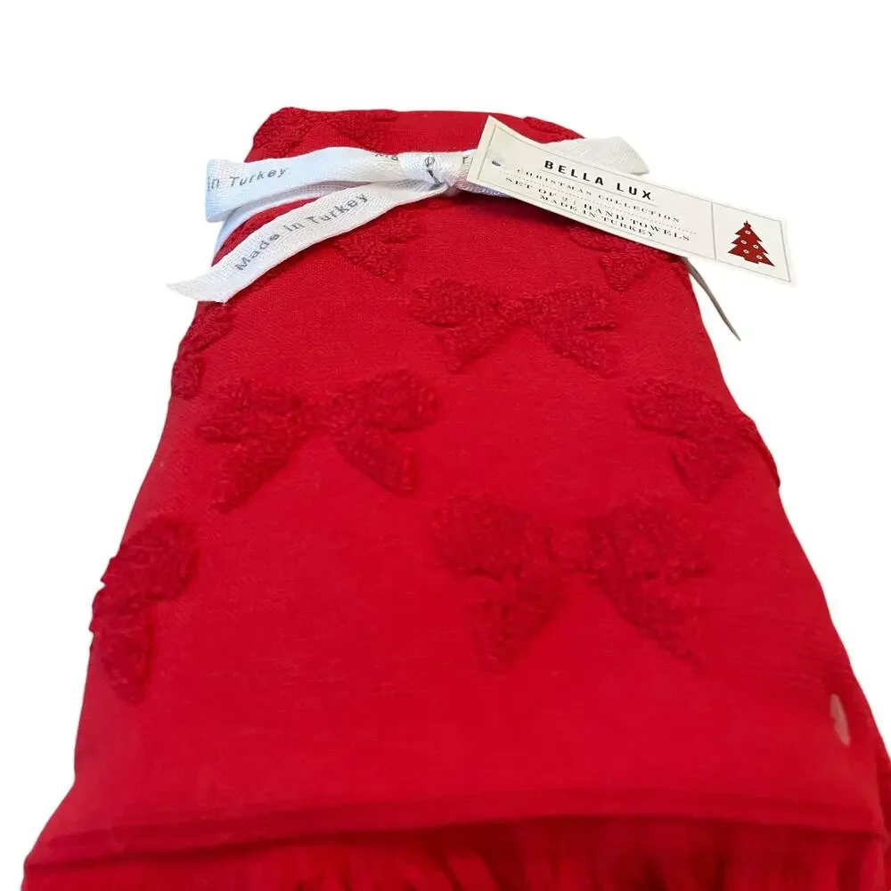 Bella Lux RED BOWS Hand Towel Set of 2 Chic Holiday Bathroom Decor New